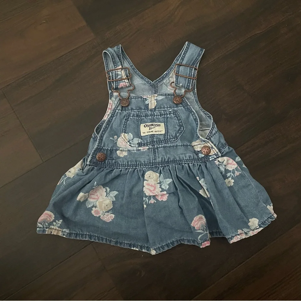 Oshkosh B’gosh Floral Chambray Overall Dress Size 3 Months